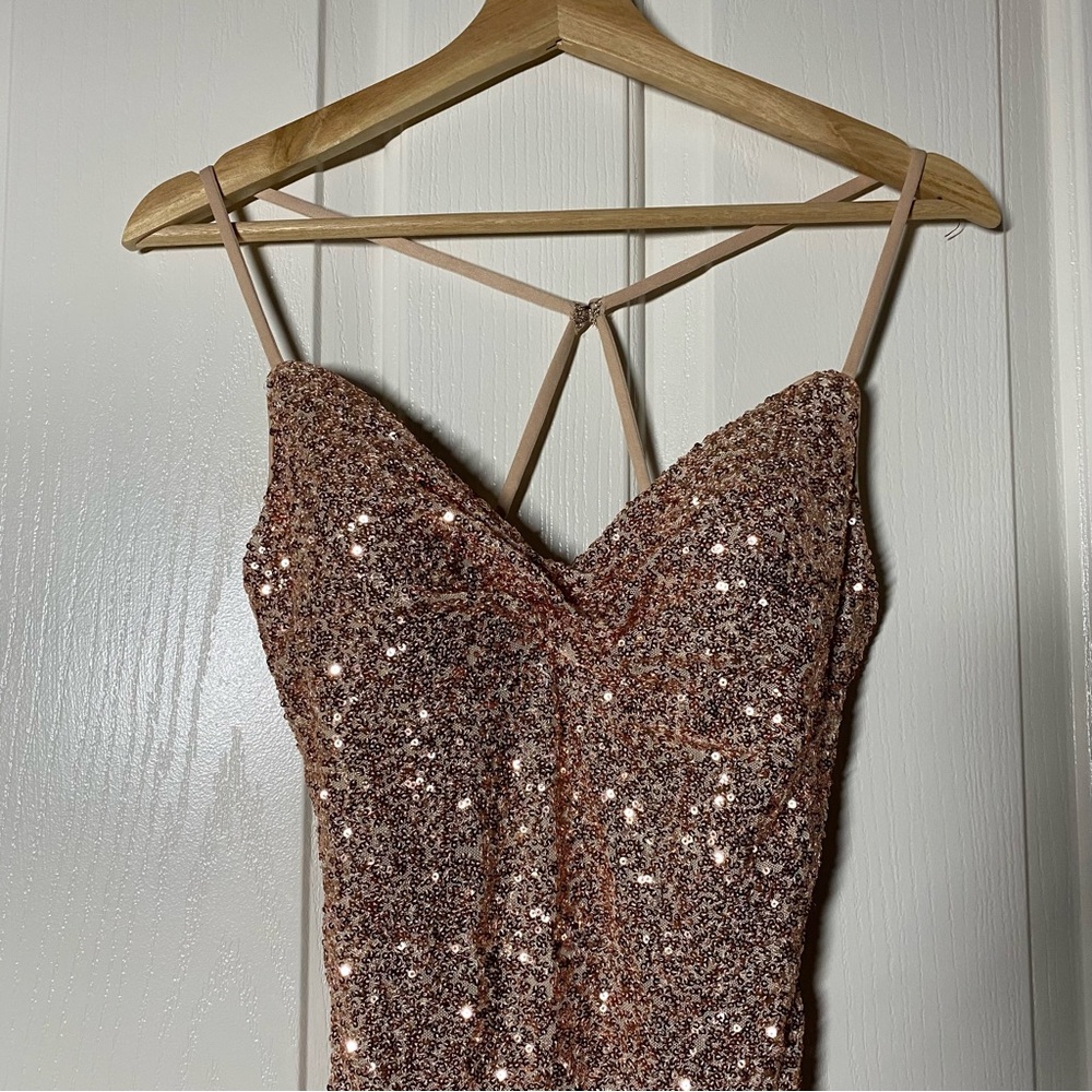 La Femme Sparkling Tan Maxi Dress - Picture 3 of 16